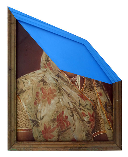 3-The Blue Screen, Acrylic on Old Photographs,Wooden Frame, 20x16.5 inches, 2014-15, 