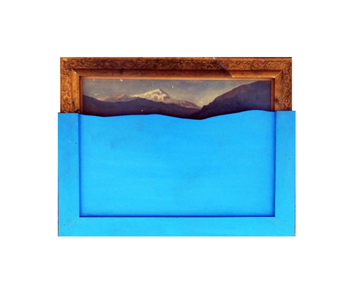 9-The Blue Screen, Acrylic on Old Photographs,Wooden Frame, 12x15.5 inches, 2014-15, 