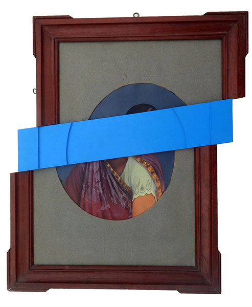 11-The Blue Screen, Acrylic on Old Photographs,Wooden Frame, 25.5x22.5 inches, 2014-15, 