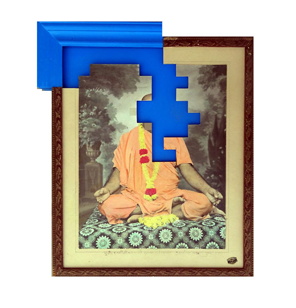 14-The Blue Screen, Acrylic on Old Photographs,Wooden Frame, 20.5x17.5x2.5 inches, 2014-15, 