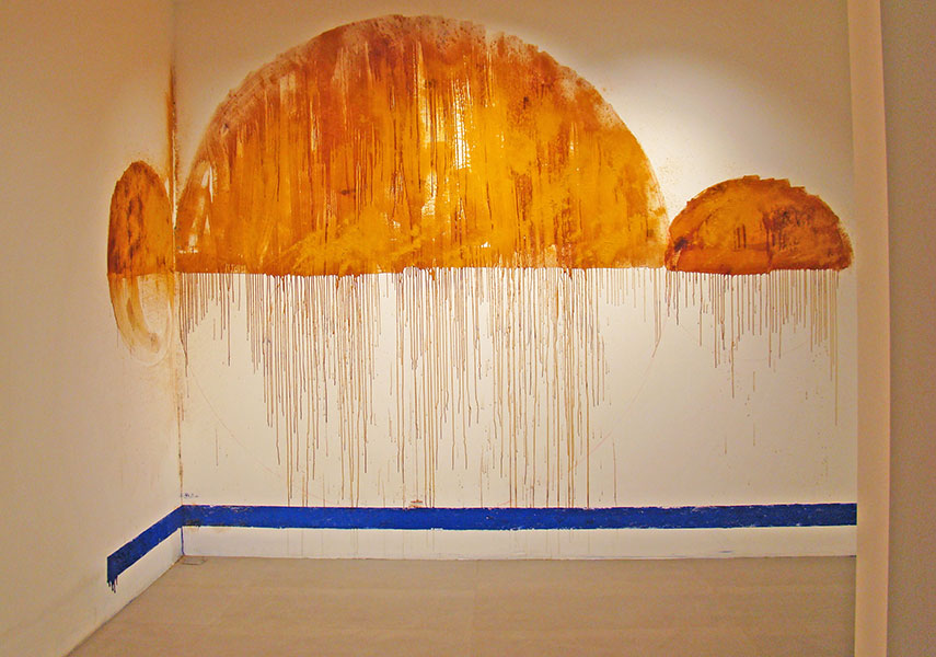 Born Out Of Fire, Site Specific Installation, Haldi,Indigo,Adhesive, 2015, 