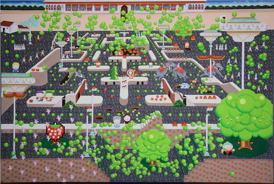 <Pacman at Palace grounds,  (Archnemesis attacked by the Cherry & Strawberry, Pea atom bombs and Soldiers attack on the Palace), 2014